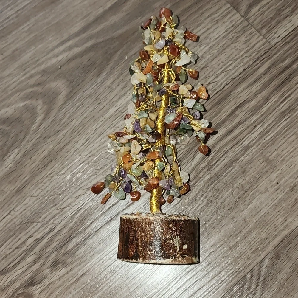 CHAKRA CRYSTAL NATURAL GEMSTONE BONSAI MONEY TREE HOME DECOR Wood Base - Picture 4 of 6
